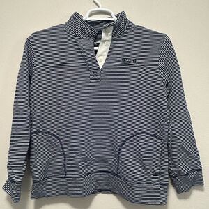 State of Mine Georgia Striped Quarter Button Sweatshirt Mens M Navy Blue